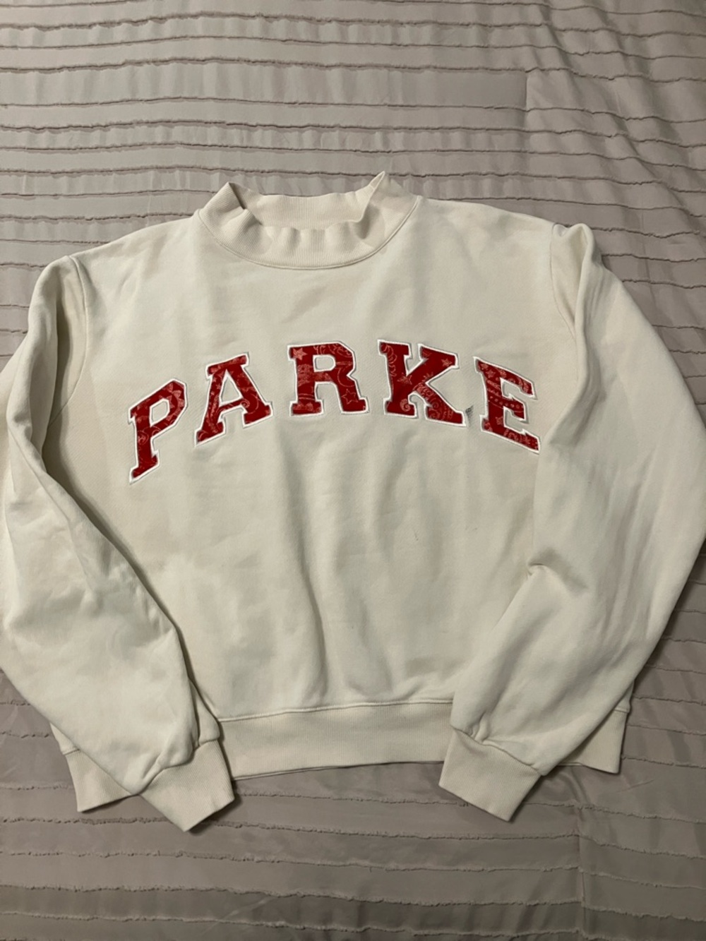 Parke L/XL Cream Heritage Varsity Mock Neck with Red Paisley/Bandana Letters